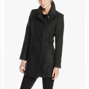 New T Tahari Double Breasted Wool Blend Boucle Coat Jacket Black Sz L